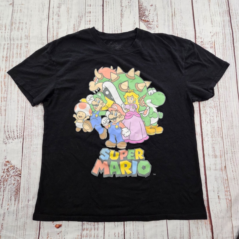 Super Mario Black Short Sleeve Cotton T-Shirt Men's XL